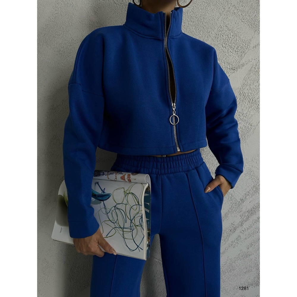 New! Womens Cropped Jacket Tracksuit Set | Blue | Size Large